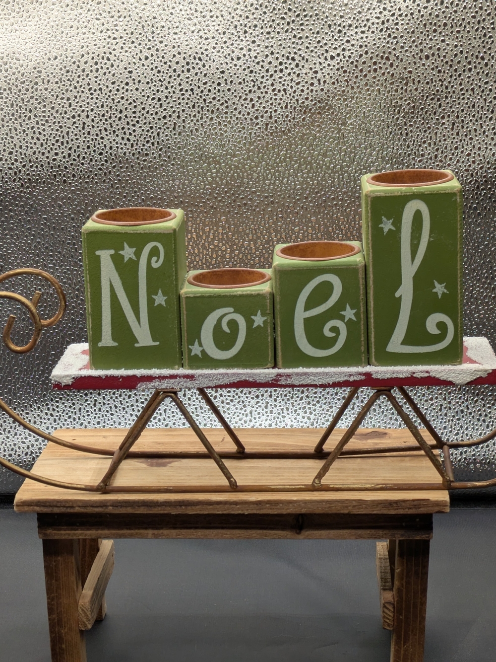 NOEL Green Block Candle Holder Set by